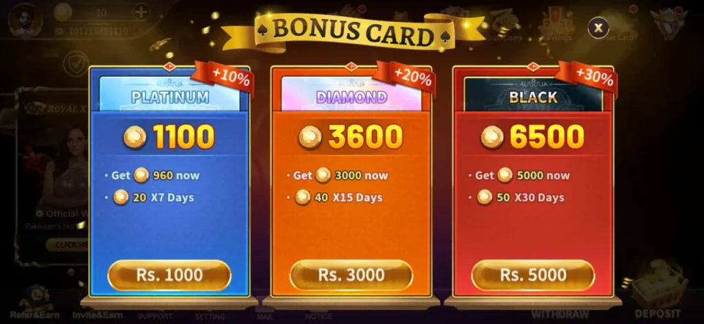 royalx777 game Bonus Cards